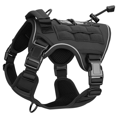Heavy-Duty Tactical Dog Harness for Large Dogs, No Pull Adjustable Reflective Pet Vest with Molle System, K9 Military-Grade Control for Service Training, Outdoor & 10+ Breeds, Black, Small - color: Black, size: S: Neck: 14-18'', Chest: 20-24''