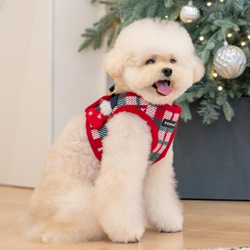 Puppia Festive Vest Dog Harness Step-in Warm Winter Checkered Pattern for Small and Medium Dog, Red, Medium - color: Red, size: Medium