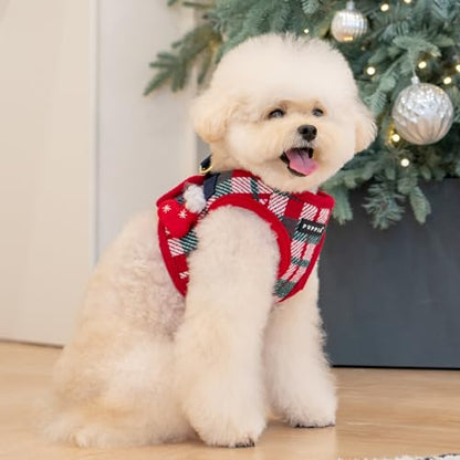 Puppia Festive Vest Dog Harness Step-in Warm Winter Checkered Pattern for Small and Medium Dog, Red, Medium - color: Red, size: Medium