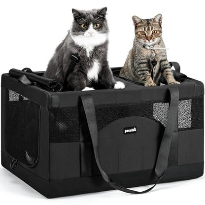 Pecute Dual Compartment Pet Carrier for Multi-Cat Families & Small Dog Owners, Collapsible Dog Crate with Reinforced Steel Frame, Car Safety Design for Travel, Vet Visits & Home Use, Dark Gray - color: Dark Gray