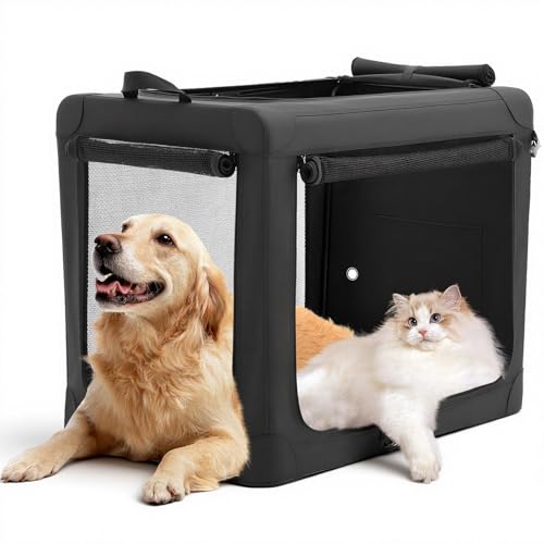 DUMOS Dog Crate 36 Inch Travel Cat Pet Carrier for Medium Large Dog, Portable Foldable Soft Pet Crate with Storage Bag & Washable Pad for Indoor Outdoor Dog Kennel Carrier (L-70lbs, Black) - color: Black, size: 36 Inch