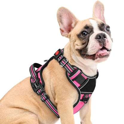 Eagloo Dog Harness Medium Sized, Easy Wearing with 3 Buckles, Adjustable No Pull Pet Harness with 2 Rings for Walking, No Chock Reflective Soft Padded Vest with Control Handle, Pink & Black, M - color: Pink & Black, size: Medium