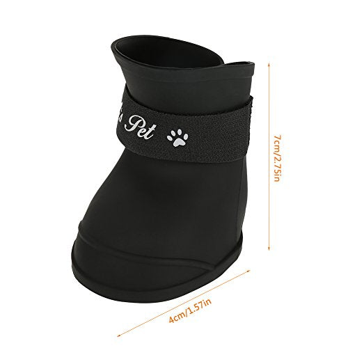 FILFEEL Pet Rain Shoes, Silicone Dog Cute Boots Anti-Slip Protective (M Black Color)