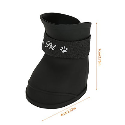 FILFEEL Pet Rain Shoes, Silicone Dog Cute Boots Anti-Slip Protective (M Black Color)