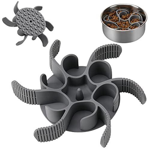 Anipaw Dog Slow Feeder Bowls Silicone Spiral Pet Food Feeder Insert to Slow Down Eating for Large Medium Small Breed Dogs Perfect with Stainless Steel Glass Ceramic Pet Bowls (Grey) - color: Grey