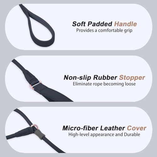 Slip Lead Dog Leash, Dog Training Leash with Double Handle, Soft Leather Slip Leash and Collar, Heavy Duty Nylon Dog Lead, No Pull Walking for Medium Large Small Dogs 5ft Black - color: Black, size: 5ft
