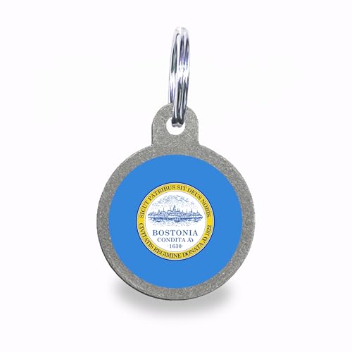 Boston Flag Personalized Dog Tag Custom Engraved Stainless Steel Pet ID Tag with Silencer and Split Ring, Circle - color: Boston Flag, size: Circle