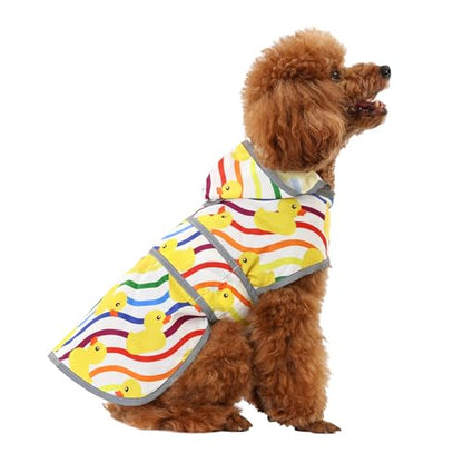 Dog Raincoat, Waterproof Dog Rain Jacket with Hood, Adjustable Rain Coat Poncho with Reflective Strips & Leash Hole for Large Medium Small Dogs Puppies, Lightweight Pet Clothes - color: Rainbow Ducks, size: X-Small