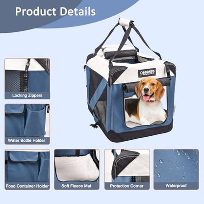 JESPET Soft Dog Crates Kennel for Pets, 3 Door Soft Sided Folding Travel Pet Carrier with Straps and Fleece Mat for Dogs, Cats(6-Lake Blue, Small(24" L x 16.5" W x 16.5" H)) - color: 6-Lake Blue