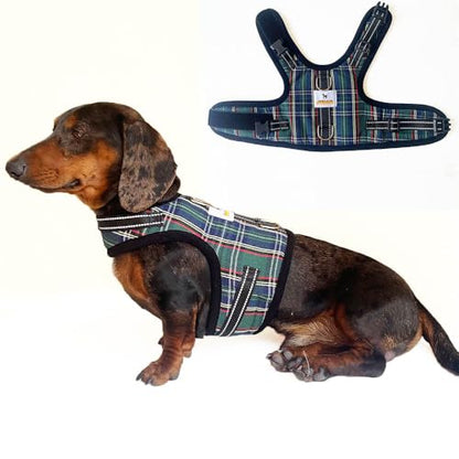 Dachshund Harness no Armpit rub, Christmas Plaid Escape Proof Doxie Harness, Adjustable Step in Dog Harness for mini & Standard Dachshund (Green, XS: Chest 10"-12"/25-31cm) - color: Green, size: XS:Chest 10"-12"/25-31cm