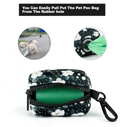 Petmolico Dog Poop Bag Holder Leash Attachment, Dog Waste Bag Dispenser Zippered Pouch, Fits Any Dog Leash, Includes Free Roll of Dog Bags, Poop Bag Dispenser - 2 Packs, Mixed Cyan&Flower - color: Cyan&Flower