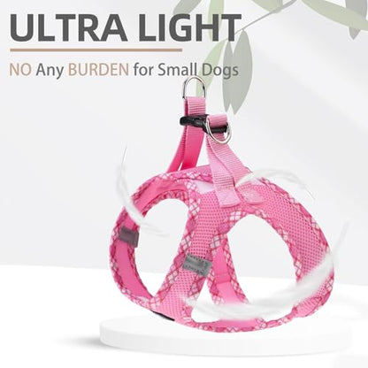PUPTECK Dog Harness and Leash Set for Small Medium Dogs No Pull Step-in Soft Mesh Puppy Cat Vest Harnesses Reflective at Night, Pink XS - color: #1 Pink(Basic Mesh), size: XS(CHEST 13"-14.5", 3-9 lbs)