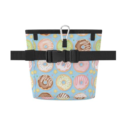 Donut Water-Resistant Dog Treat Pouch, 3 Ways to Wear Treat Bag with Magnetic Closure & Reflective Strip, Hands-Free for Pet Training, Walking