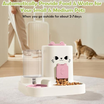 1.6L Auto Gravity Pet Feeder and 0.6L Water Dispenser Set, Automatic Cat Food and Water Dispenser, Gravity Pet Feeder for Small Medium Dog Puppy Cat Kitten (Pink) - color: Pink