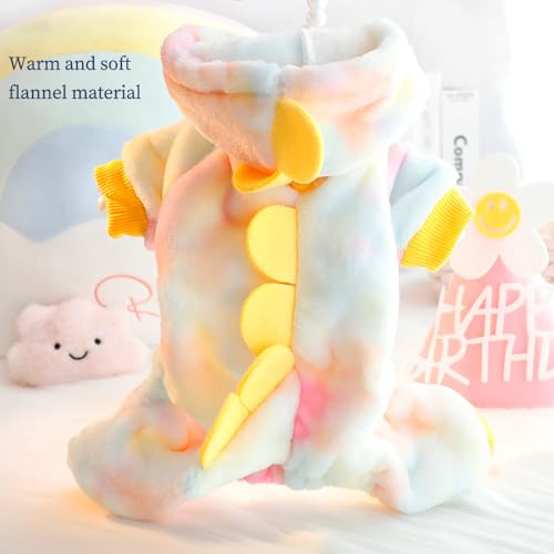 Dinosaur Puppy Coats, Winter Fleece Hoodies with Leash Ring, Cat Coat, Funny Dog Costume for Boy, Girl, Christmas, Halloween (Yellow, X-Large) - color: Yellow, size: X-Large