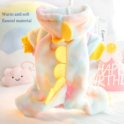 Dinosaur Puppy Coats, Winter Fleece Hoodies with Leash Ring, Cat Coat, Funny Dog Costume for Boy, Girl, Christmas, Halloween (Yellow, X-Large) - color: Yellow, size: X-Large