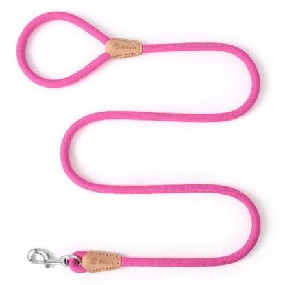 Mile High Life Dog Leash, Rope Leash with Genuine Leather Connection and Heavy Duty Metal Clasp, Great for Small Medium Large Dogs(Hot Pink,48 Inch) - color: Rope Handle-Hot Pink, size: 48 Inch-1/2"