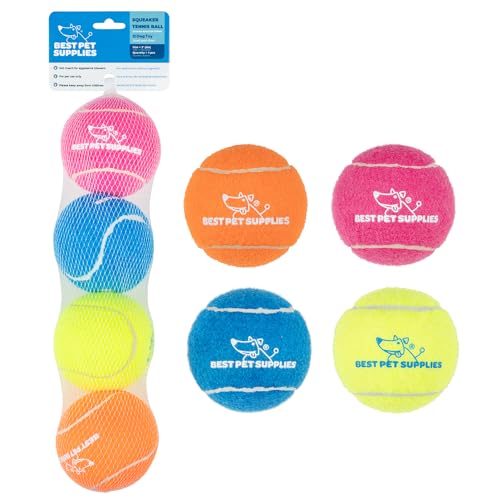Best Pet Supplies Interactive Squeaky Dog Chew Toy, Ideal Dog Toys for Chewers, Small, Medium & Large Dogs, and Fetch Lovers - Tennis (Assorted Color), Large (Pack of 4) - color: Tennis (Assorted Color), size: Large (Pack of 4)