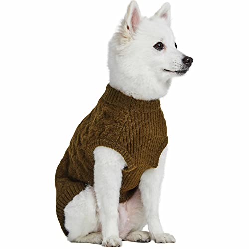 Blueberry Pet Classic Fuzzy Textured Knit Pullover Crew-Neck Dog Sweater in Dark Olive, Back Length 14", Pack of 1 Clothes for Dogs - color: Dark Olive, Crew-neck, size: 14 inch