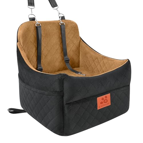 GL GLENSLAVE Dog Car Seat for Small/Medium Dogs, Dog Booster Car Seats with Thick Cushion for Dogs Under 35lbs, Detachable Washable Pet Carseat with Storage Pockets, 2 Safety Belts(Black/Coffee) - color: Black/Coffee