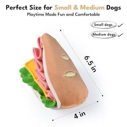 CHEWFFON Interactive Half Sandwich Dog Toy, Crinkle Plush Snuffle Toy with 3 Treat Pockets & Multi-Layer Hiding Design, Enrichment Puzzle Toy for Small & Medium Dogs