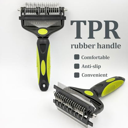 3-in-1 Pet Grooming Comb Dematting Tool - Double Sided Shedding, Dematting Undercoat Rake for Dogs and Cats, Grooming Brush with Stainless Steel Teeth, Detangler Comb for Matted Fur Removal