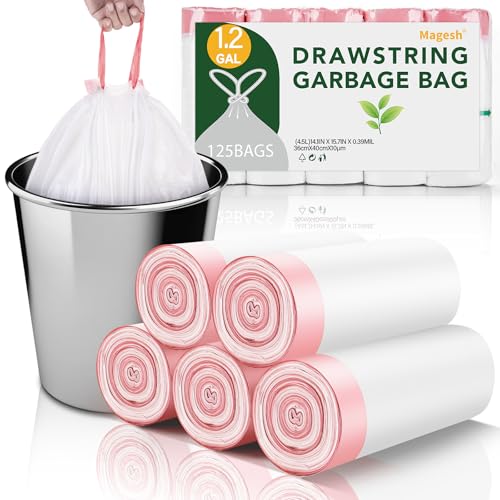1.2 Gallon Trash Bags Drawstring for Bathroom - Magesh 125 Count Mini Small Garbage Bag Unscented Strong Thick Plastic Trash Can Liners for Toilet Home Office and Bedroom - color: Drawstring-1.2Gal125