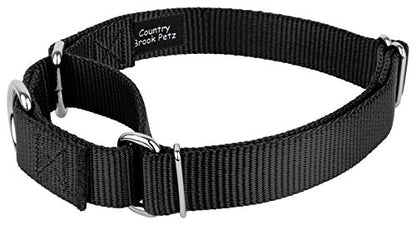 Country Brook Petz - Black Martingale Heavyduty Nylon Dog Collar and Double Handle Leash (1 Inch, Extra Large) - color: Black, size: Extra Large (Pack of 1)