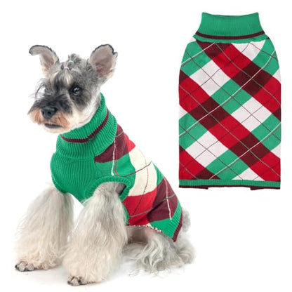 KOOLTAIL Dog Sweaters - Knitted Plaid Turtleneck Fleece with Leash Hole, Warm Clothing for Small, Medium & Large Dogs & Cats - color: Christmas, size: Small