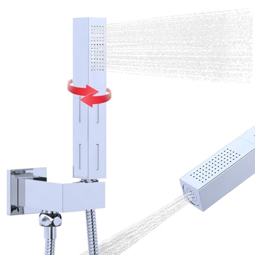 2 Settings Handheld Sprayer High-Pressure Shower Head with 59inch Flexible Hose, Square 2 in1 Model Solid Brass Adjustable Shower Wand Replacement Kit, Polished Chrome - color: Polished Chrome