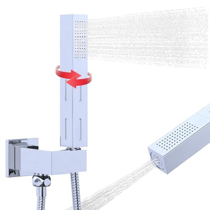 2 Settings Handheld Sprayer High-Pressure Shower Head with 59inch Flexible Hose, Square 2 in1 Model Solid Brass Adjustable Shower Wand Replacement Kit, Polished Chrome - color: Polished Chrome