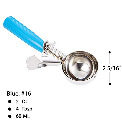 Portion Scoop - #16 (2 oz) - Disher, Cookie Scoop, Food Scoop - Portion Control - 18/8 Stainless Steel, Blue Handle - size: #16 / 2 oz