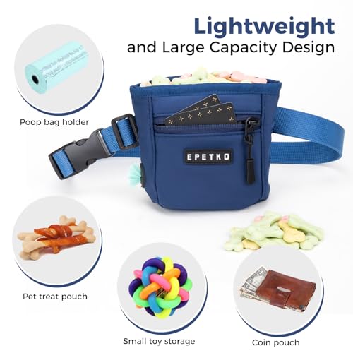 Dog Treat Pouch, Powerful Magnet Closure Device Dog Training Treat Bag Large Capacity Pet Treat Pouch with Poop Bag Dispenser Treat Bag for Dog Training with Metal Waistband Clip (Deep Blue) - color: Deep Blue