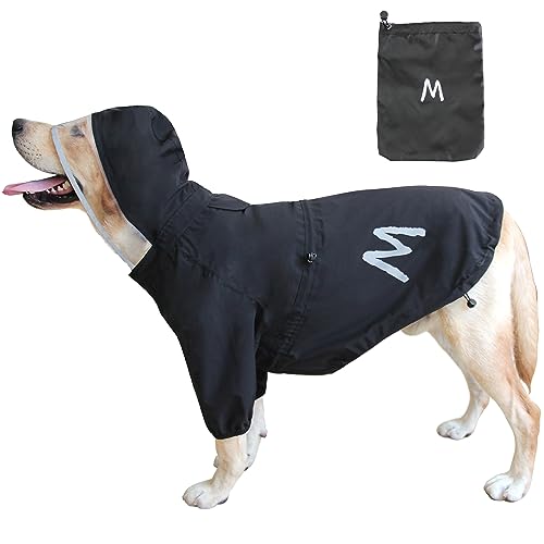MAMORE Dog Raincoat With Clear Hood and 2 Legs, Waterproof Adjustable Jacket, Reflective Stripe for Small Medium Large Dogs (Black, X-Small)