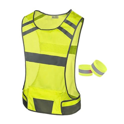 Mesh Reflective Running Vest with Inside Pocket & 2 Bands, High Visibility - color: Yellow, size: XX-Large
