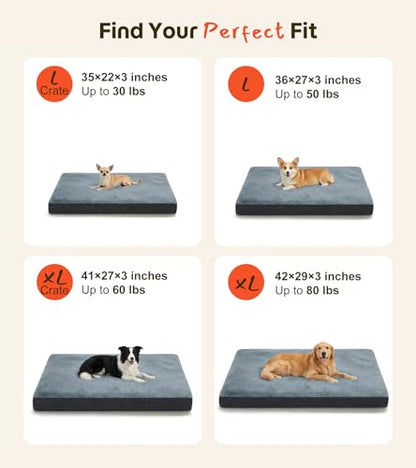 Orthopedic Cooling Dog Bed for Crate, Extra Large Cooling Mat for Dogs, Waterproof Dog Bed with Dual Surface Removable Washable Covers, 41 x 27 Inch Pet Bed with Egg Crate Foam - size: 41"L x 27"W x 3"Th