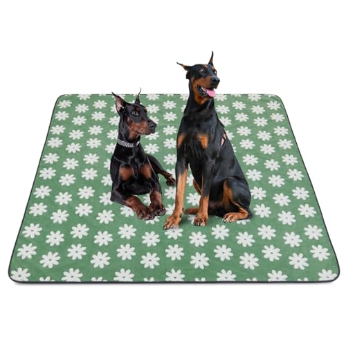 LOOBANI Extra Large Washable Puppy Pads: Non-Slip Pet Whelping Pad, Fast Absorbent Reusable Pee Pads for Dogs, Waterproof and Leakproof Dog Playpen Mat for Incontinence, Floor (72"x72",1 Pack) - color: Green Daisy, size: 72"x72"(Pack of 1)