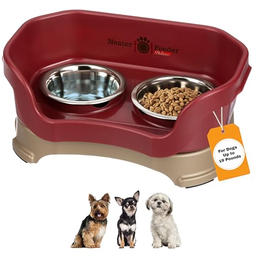 Neater Pet Brands Neater Feeder Deluxe Mess Proof Dog Bowls Elevated for Small Dogs Under 19 lbs, Made in USA, No Spill Raised Dog Food Bowl Stand Feeding Station, Food and Water Bowl Set, Cranberry - color: Cranberry, size: Small with Standard Bowl