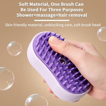 2 Pcs Pet Spray Massage Brush, Cat Hair Steam Brush for Shedding,Cleaning Pet Brush for Massage and Bathing with One Click Spray,Silicone Grooming Spray Comb with 360° Rotating Arm - color: purple+purple