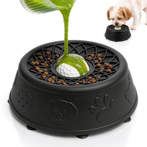 Dog Lick Bowl, Slow Feeder Dog Bowls for Liquid Treats, Food-Grade Silicone Anti-Slip Dog Licking Toy, Bone Broth and Yogurt Puzzle Feeder for Large Medium Puppy Pet & Cats Helps Protect the Stomach - color: Black