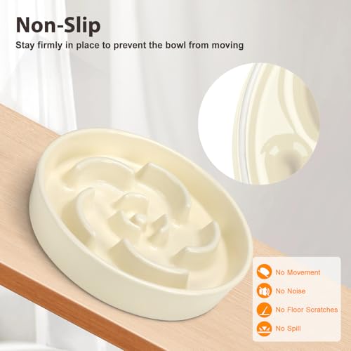 Slow Feeder Dog Bowl, Ceramic 2 Cups Dog Food Bowls for Small, Medium, and Large Breed, Anti-Slip Maze Puzzle Food Dish to Slow Down Eating (White, 2 Cups) - color: Flower - White