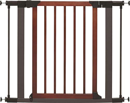 Midwest 29" Walk-Thru Dog Gate, Wooden Door | Steel Frame, Pressure Mounted, Expands 29.5"-38" Wide, Auto-Close Door, Latch Closure, Includes Two 3" Extensions - color: Decorative Wood, size: 29-Inch