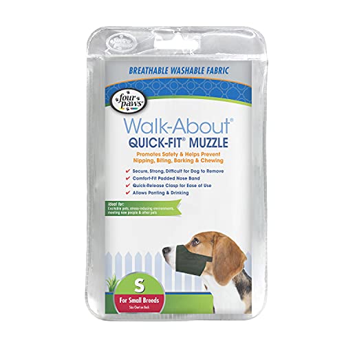 Four Paws Walk-About Quick-Fit Adjustable Dog Muzzle for Small Dogs, Washable & Breathable, Black, 1 Count - size: 2-Small Regular Snout