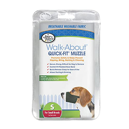 Four Paws Walk-About Quick-Fit Adjustable Dog Muzzle for Small Dogs, Washable & Breathable, Black, 1 Count - size: 2-Small Regular Snout