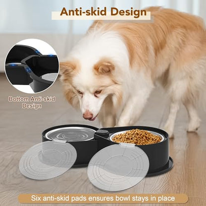 Newget Stainless Steel Dog Bowl Set with Lids, 304 Metal Dual Food & Water Bowls for Dogs & Cats, Foldable Pet Feeder with Cover Keeps Food Fresh, Anti-Skid Dog Dish for Small/Medium/Large Pets - color: Black