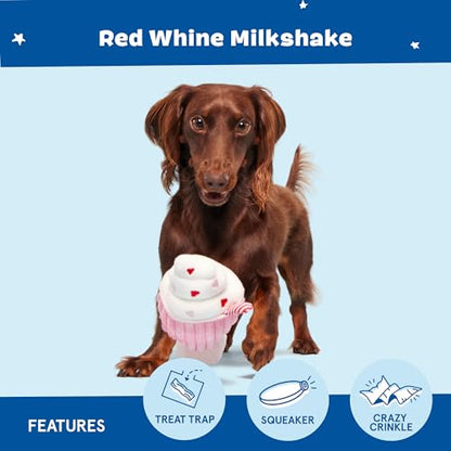 Barkbox Red Whine Milkshake Dog Toy – Squeaky Dog Toys – Plush Dog Toys – Puppy and Pet Toys for X-Small to Small Dogs - color: Milkshake