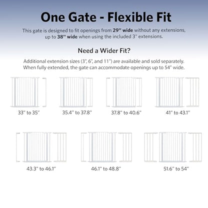 Midwest 39" Steel Walk-Thru Dog Gate, White | Pressure Mounted, Expands 29.5"- 38" Wide, Auto-Close Door, Spring-Loaded Latch, Includes Two 3" Extensions - color: White, size: 39-Inch