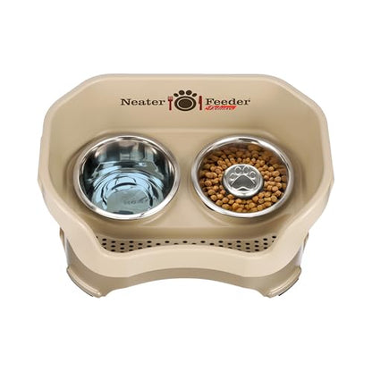 Neater Feeder Deluxe Mess Proof Dog Bowls Elevated for Medium Sized Breeds – Made in USA – No Spill Raised Slow Feeder Elevated Dog Bowl Stand, Stainless Steel Food and Water Bowl Set, Cappuccino - color: Cappuccino, size: Medium with Slow Feed Bowl