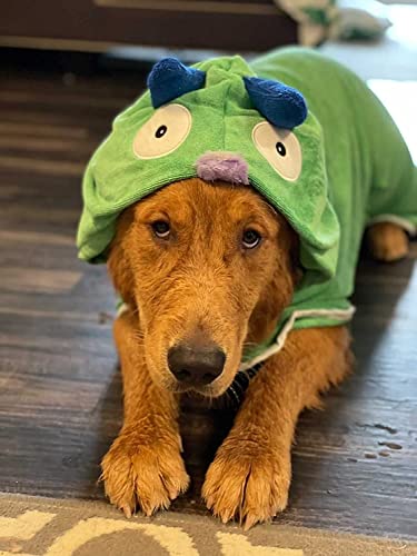 BoxDog Wearable Microfiber Dog Towel with Monster Hoodie | Soft Dog Bathrobe (Medium) - color: Green Monster, size: Medium