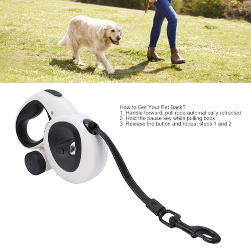 Retractable Dog Leash, One Key Brake Design, Reflective Double Sided Webbing and LED Light, 16.4ft Nylon Rope, Heavy Duty No Pull Pet Walking Leash for Medium Breeds (L 28 Inch)